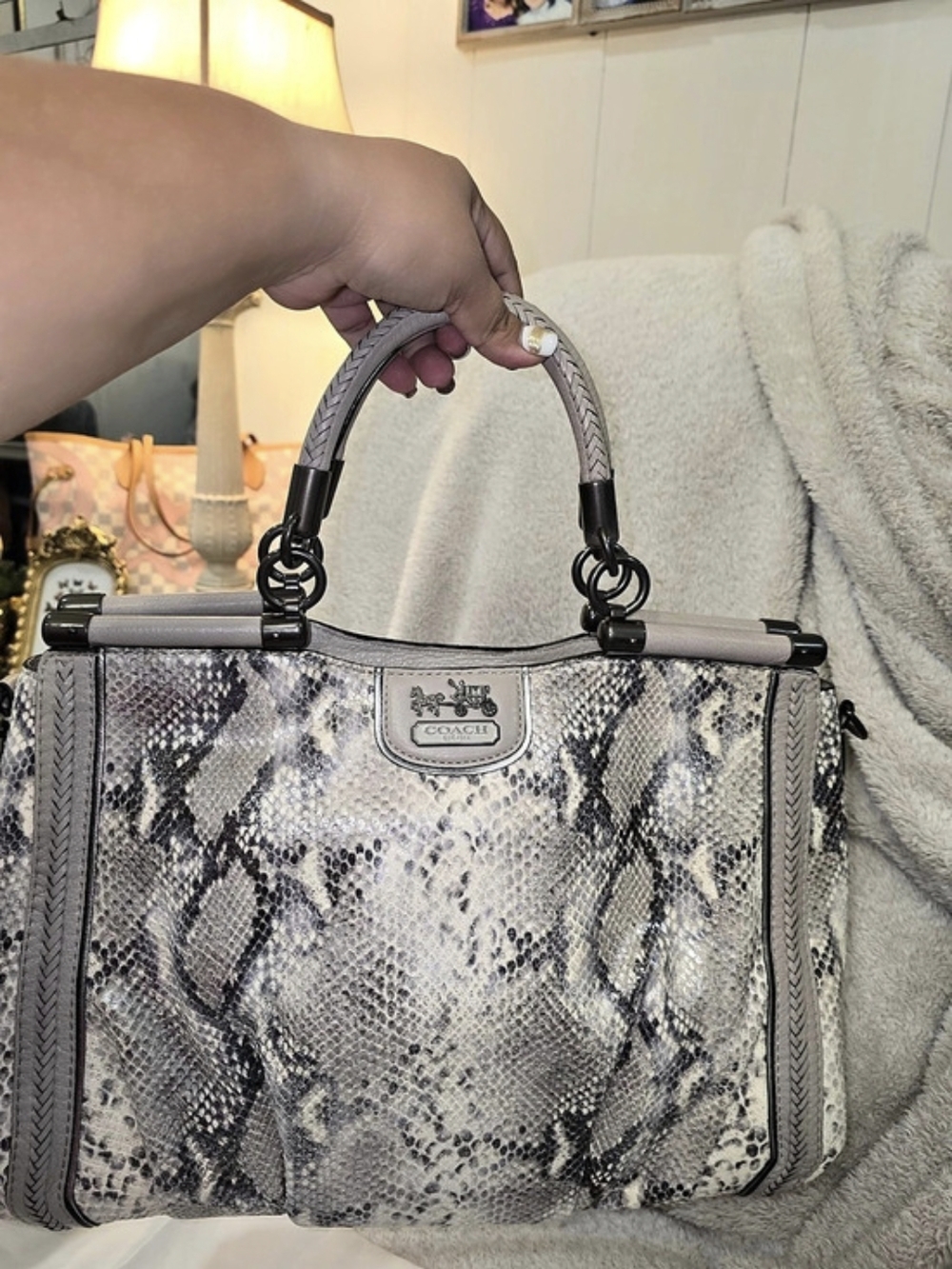 Coach Kristin Python Embossed Leather Satchel Gray & Black